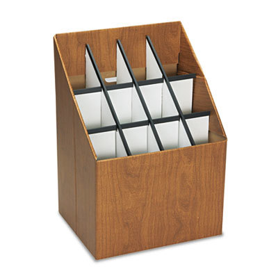 Roll File Storage; Type: Roll Files; Number of Compartments: 12.000; Overall Width: 15; Overall Depth: 12; Overall Height (Inch): 22; Color: Wood Grain; Material: Corrugated Fiberboard; Compartment Width: 3-3/4; PSC Code: 7110; EPP GSA Codes: AQ - CPG(Com